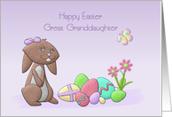 Happy Easter Great Granddaughter, Cute Rabbit, Easter Eggs and Flowers card