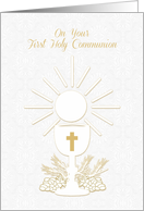 White and Gold Chalice, First Holy Communion Congratulations card