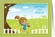 Spring Scene, Little Girl, Happy Easter card