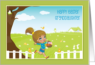 Spring Scene, Little Girl, Happy Easter Granddaughter card