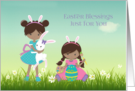 Easter Blessings, Spring Flowers, Two Dark Skinned Girls card