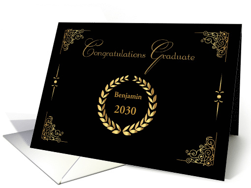Elegant Gold and Black, Graduation Congratulations, Customize card