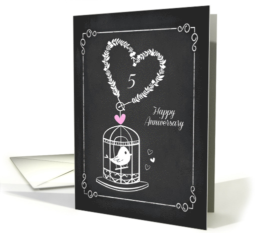 Anniverary with Chalkboard and Bird in Birdcage, Customize card