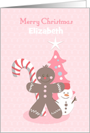 Christmas Gingerbread in Pink, Customize for Girl card