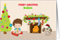 Christmas Morning, Customize Name for Boy card