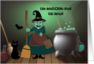 Witch with Cauldron, Halloween card