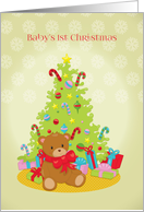 Christmas Tree and Bear for Baby’s 1st Christmas card