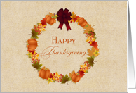 Autumn Leaves and Pumpkin Wreath for Thanksgiving card
