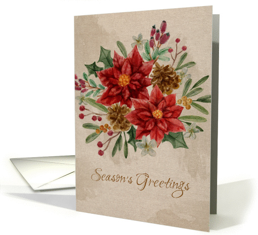 Vintage Look Watercolor Poinsettias - Season's Greetings card