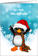 Holiday Penguin with Snowflakes - First Christmas card