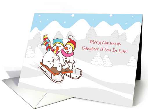 Snow Couple on Sled, Christmas for Daughter, Son In Law card (1407730)