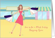 Happy Woman Shopper with Bags, Black Friday Invitation card