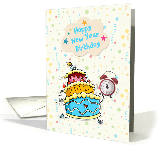 Funny Cake with Clock, New Year's Day Birthday card (1412652)