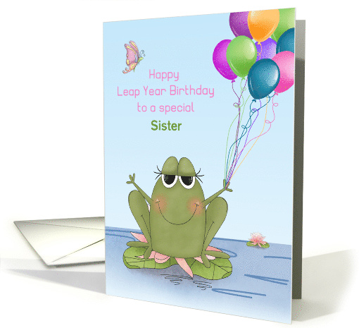 Frog with Balloon Bouquet, Leap Year Birthday, Customize card