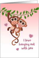 Monkey Couple in Tree, Valentine’s Day card