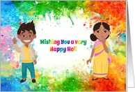 Happy Holi, Colorful Splatter with Characters card
