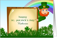 Leprechaun with Sign, St. Patrick’s Day, Customize card