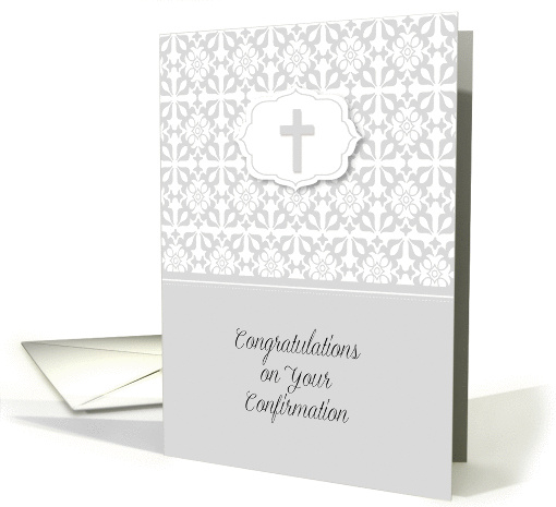 Confirmation Congratulations in Gray Damask with Cross card (1429776)