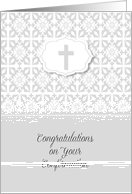 Confirmation Congratulations in Gray Damask with Cross card