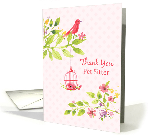 Thank You for Pet Sitter with Bird and Flowers card (1439748)