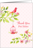 Thank You for Pet Sitter with Bird and Flowers card