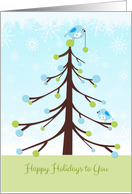Happy Holidays, Illustrated Tree with Birds card