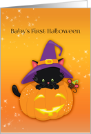 Baby’s First Halloween with Black Kitty and Pumpkin card