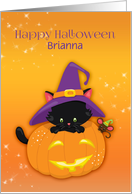 Personalized Halloween Black Cat and Pumpkin card