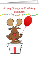 Personalized Christmas Birthday Reindeer with Balloon card