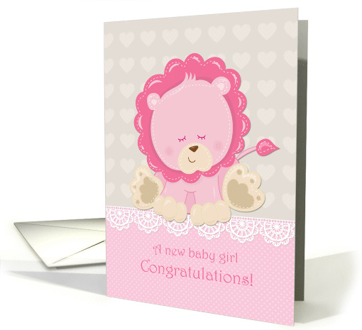 Baby Girl Congratulations Pink Lion card (1461286)