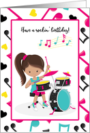 Tween Girl Drummer Rockin’ Birthday card