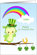 Personalize Name St. Patrick’s Day Owl card