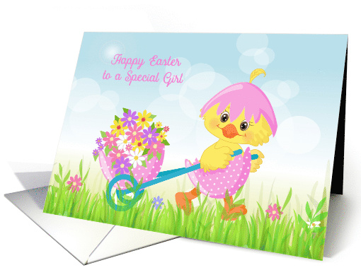 Special Girl Easter Yellow Chick with Flowers card (1465234)
