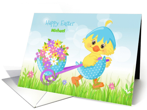 Customize for Boy Easter Yellow Chick with Flowers card (1465356)