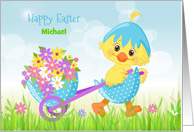 Customize for Boy Easter Yellow Chick with Flowers card
