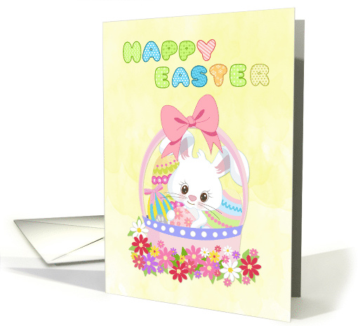 Easter Bunny in Basket with Eggs and Flowers card (1465986)