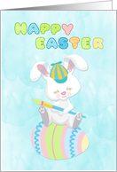 Easter Bunny with Paintbrush on Easter Egg card
