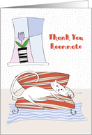 Roommate Thank You White Cat on Sofa card