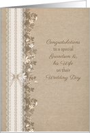 Congratulatons to Grandson and Wife Rustic Wedding Lace Flowers card