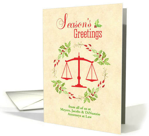 Season's Greetings Scales of Justice in Holly Wreath card (1486062)