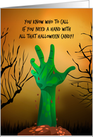 Spooky Green Hand Halloween Humor card