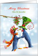 Christmas Penguin Couple Customized card