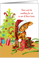 Christmas Cat with Gifts and Tree card