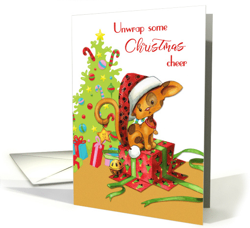 Mischievous Christmas Cat with Opened Gift card (1497164)