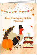 Customize Happy Thanksgiving Birthday Turkey with Cake card