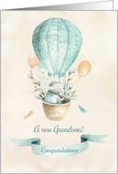 New Grandson Congratulations - Bunny in Hot Air Balloon card