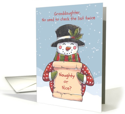 Granddaughter - Snowman Naughty or Nice List card (1505400)