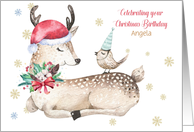 Customized Birthday on Christmas - Deer, Bird and Snowflakes card