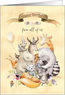 Boho Birthday Animals - Wishes from All of Us card