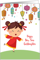For Goddaughter - Chinese New Year - Girl with Lanterns card